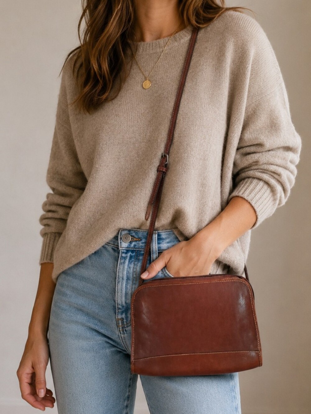 Talbots Made In Italy Brown Leather Crossbody/Shoulders Bag.
